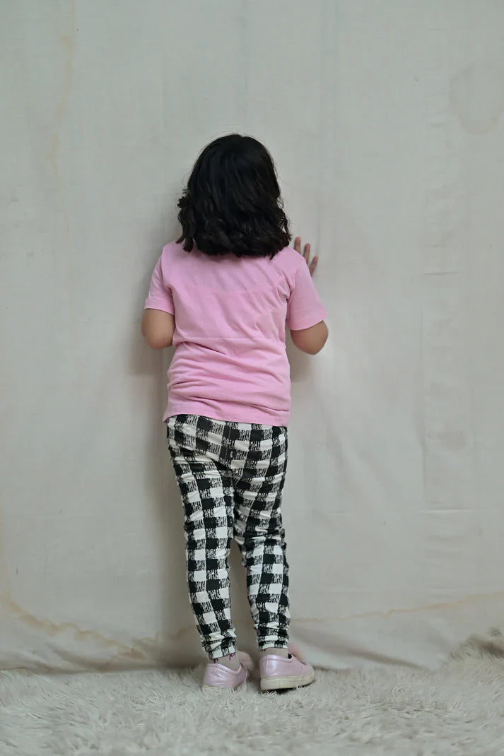 Baby Or Baba Pink Tears Print Half Sleeves T-shirt With Check Printed Pajama Night Suit for Kids (1 Pcs)