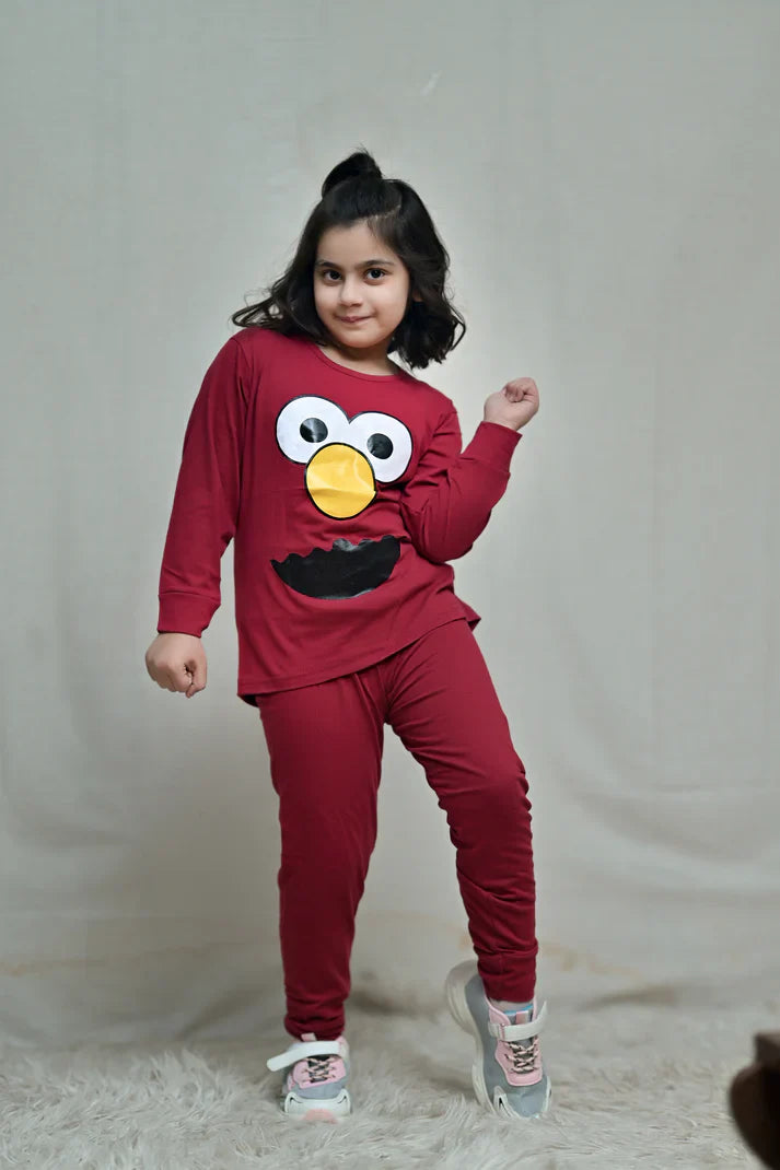 Baby or Baba Maroon Elmo Print Night Suit for Kids (1 Pcs)