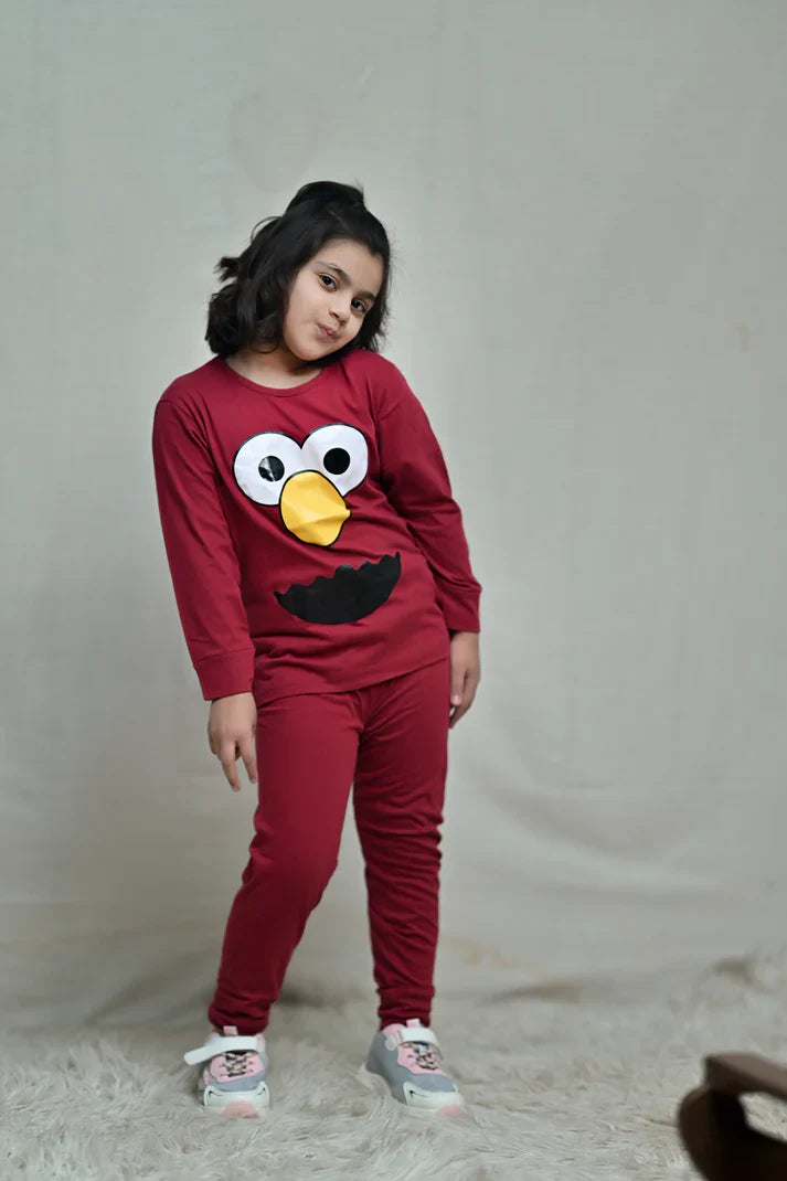 Baby or Baba Maroon Elmo Print Night Suit for Kids (1 Pcs)