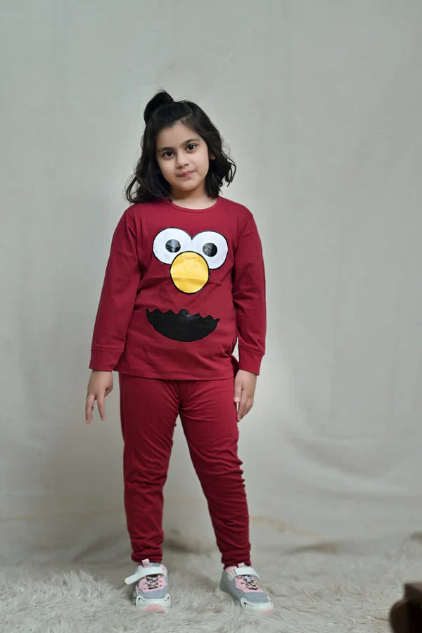 Baby or Baba Maroon Elmo Print Night Suit for Kids (1 Pcs)