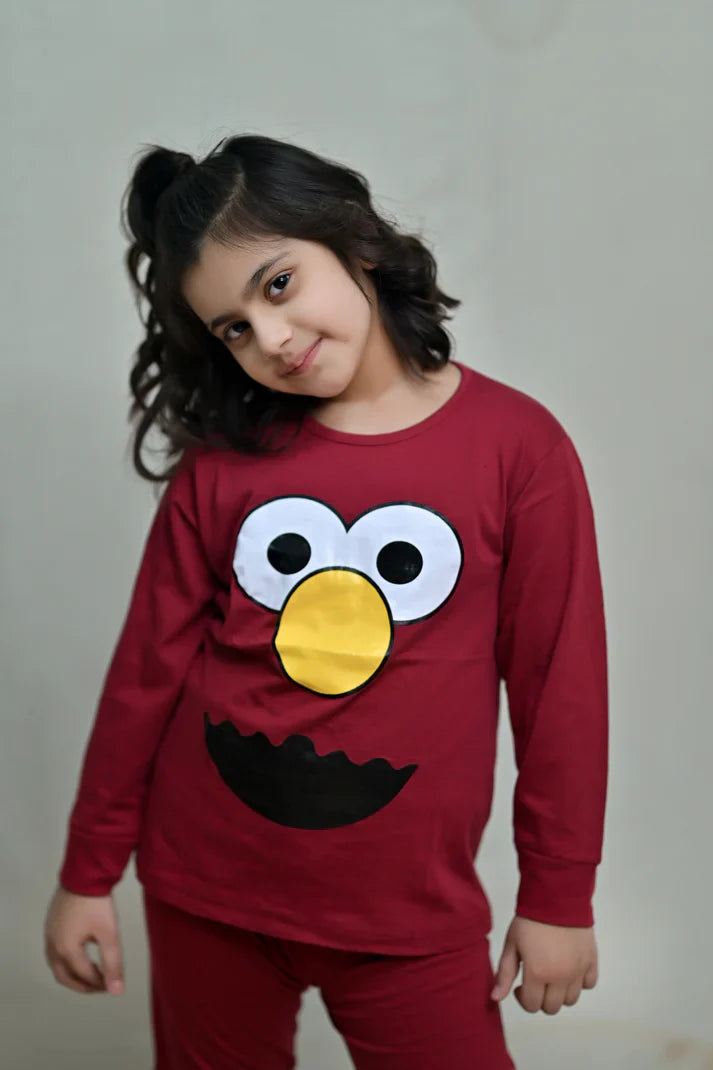 Baby or Baba Maroon Elmo Print Night Suit for Kids (1 Pcs)