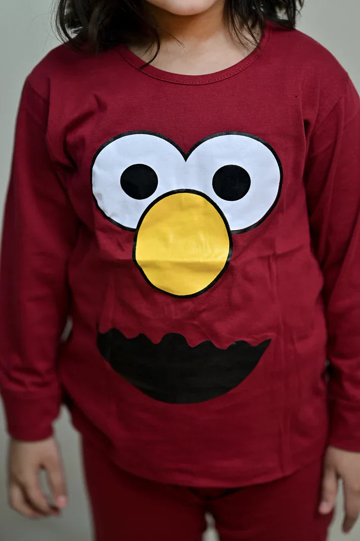 Baby or Baba Maroon Elmo Print Night Suit for Kids (1 Pcs)