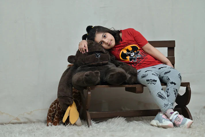 Baby Or Baba Red Bat Printed Print Half Sleeves T-shirt With Printed Pajama Night Suit for Kids (1 Pcs)