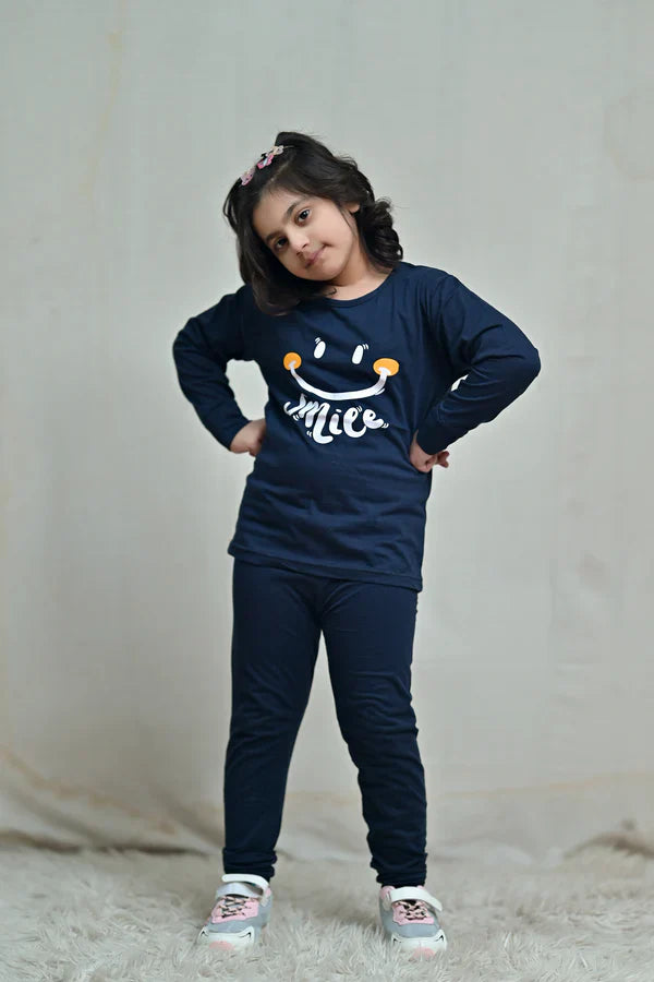 Baby or Baba Navy Blue Smile Print Night Suit for Kids (1 Pcs)