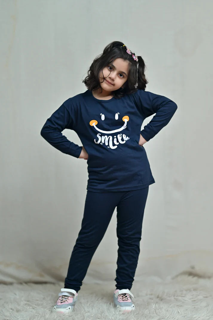 Baby or Baba Navy Blue Smile Print Night Suit for Kids (1 Pcs)