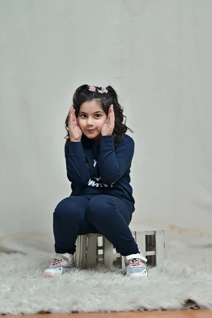 Baby or Baba Navy Blue Smile Print Night Suit for Kids (1 Pcs)