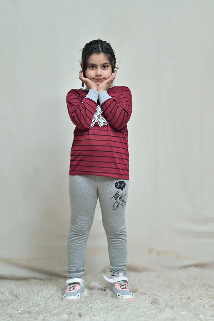 Baby or Baba Maroon and Grey Flying Performance Print Night Suit for Kids (1 Pcs)