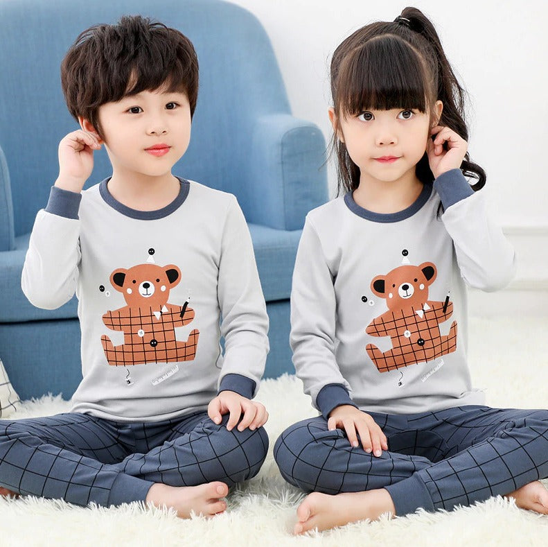 GRY AND BROWN BEAR PRINTED KIDS WEAR
