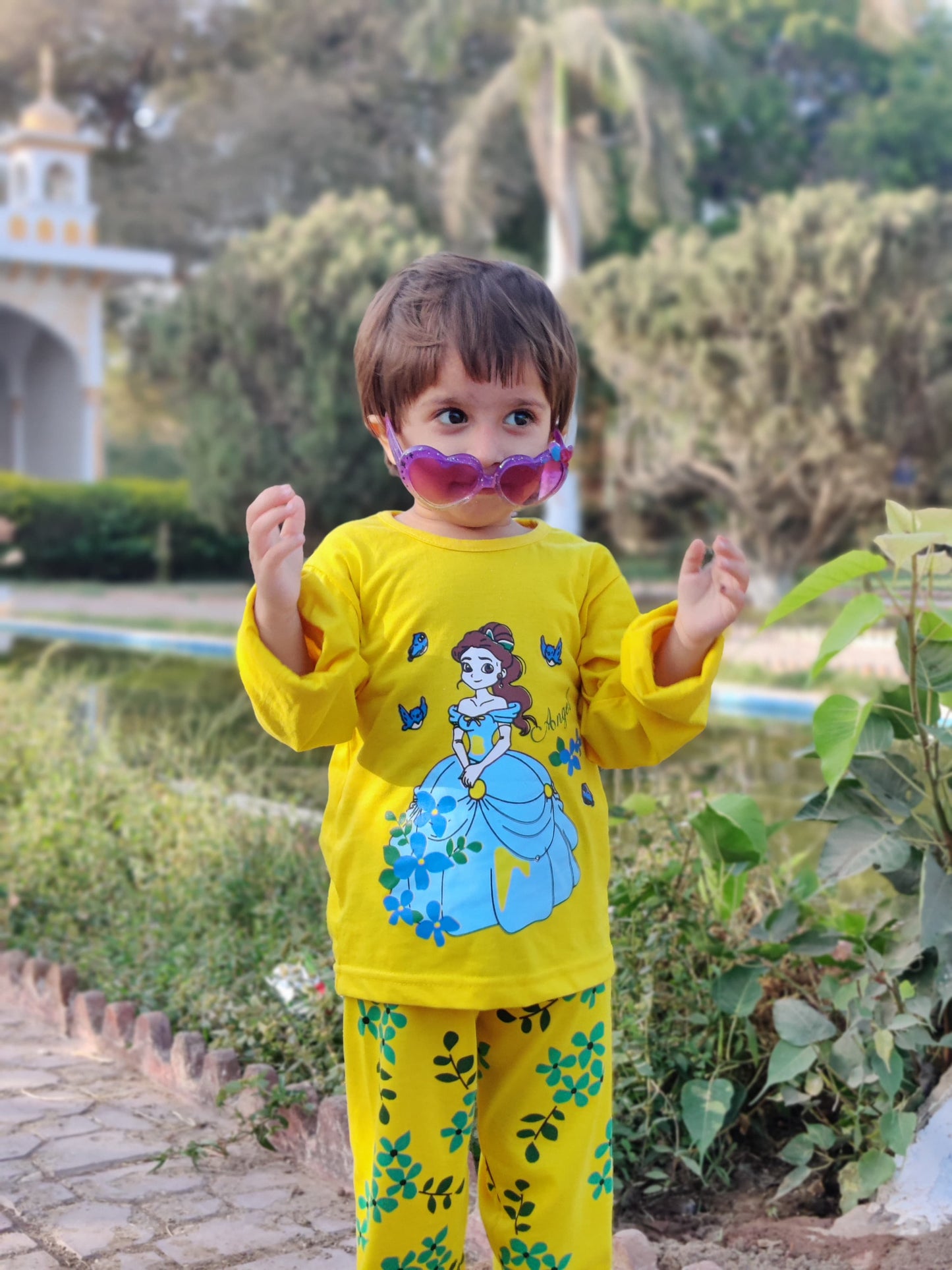 Yellow Princess Printed Kids Night Suit