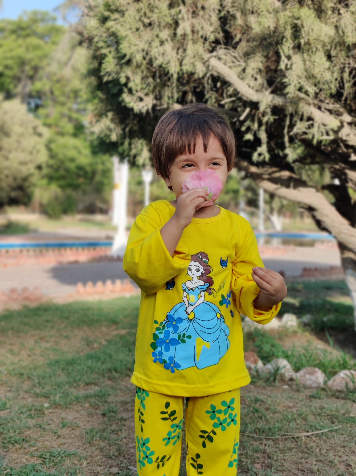 Yellow Princess Printed Kids Night Suit