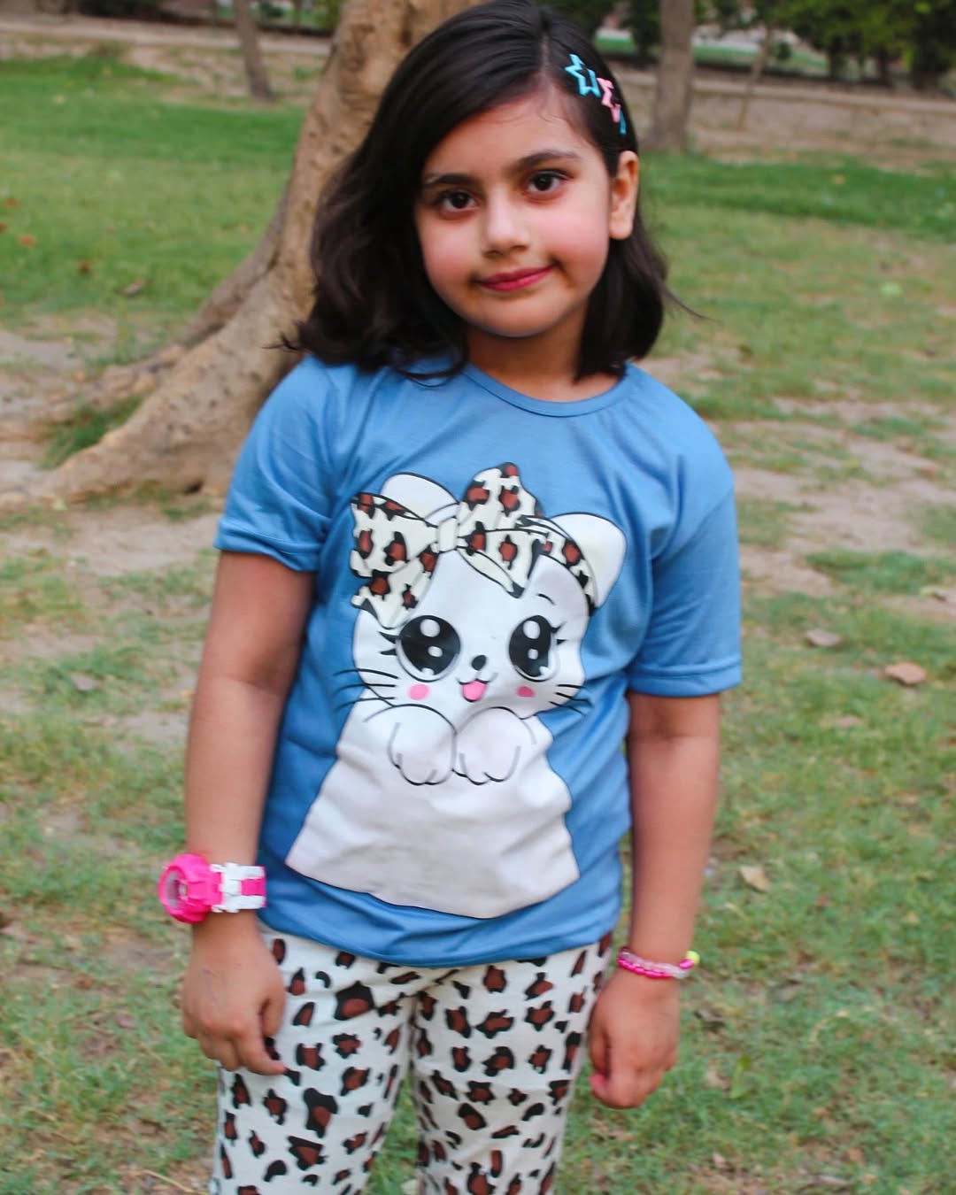 BLUE Cute Kitty with cheetha pajama Printed Kids Wear
