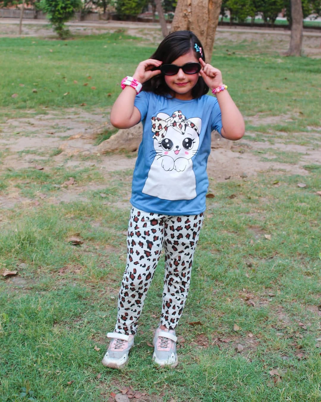 BLUE Cute Kitty with cheetha pajama Printed Kids Wear