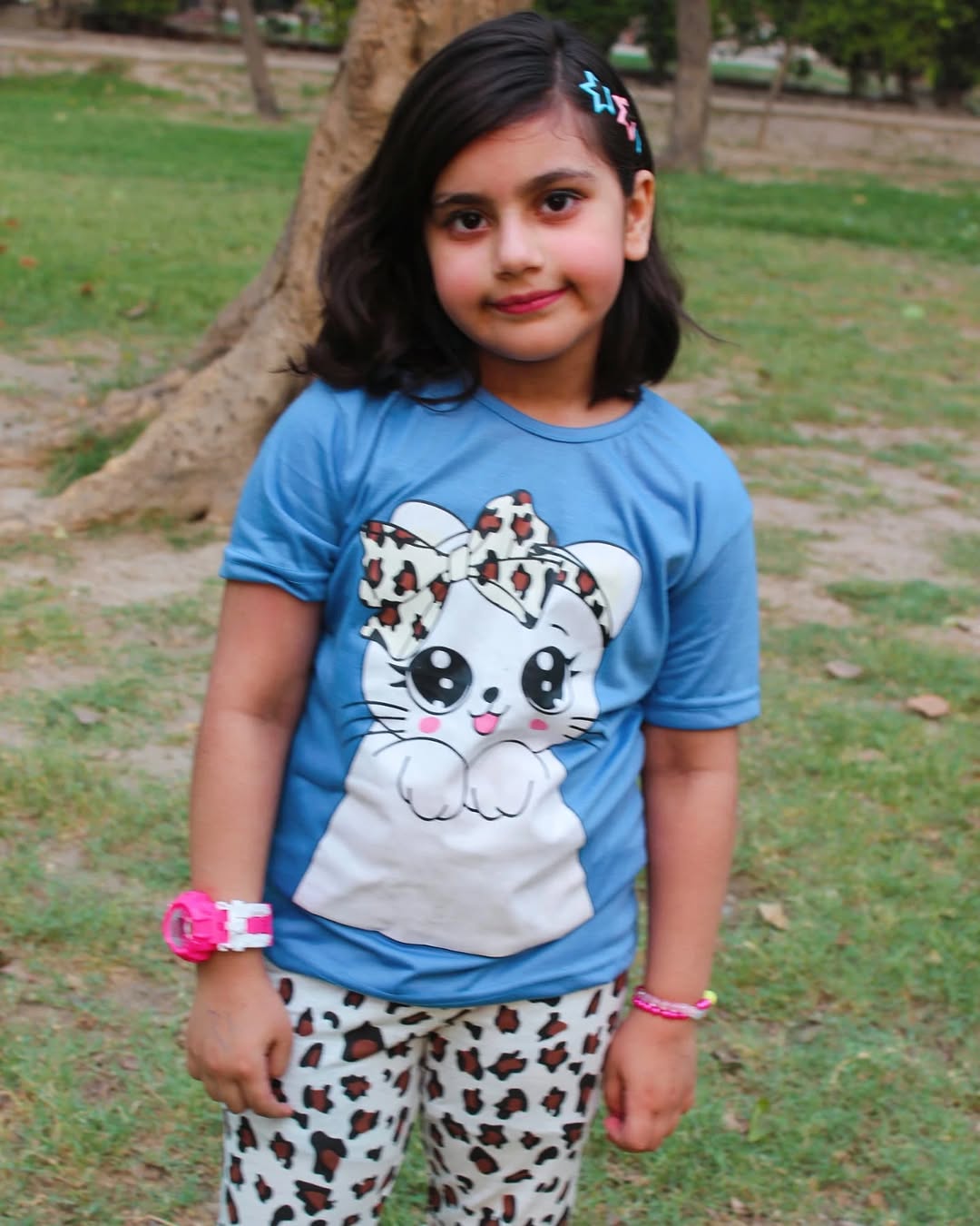 BLUE Cute Kitty with cheetha pajama Printed Kids Wear