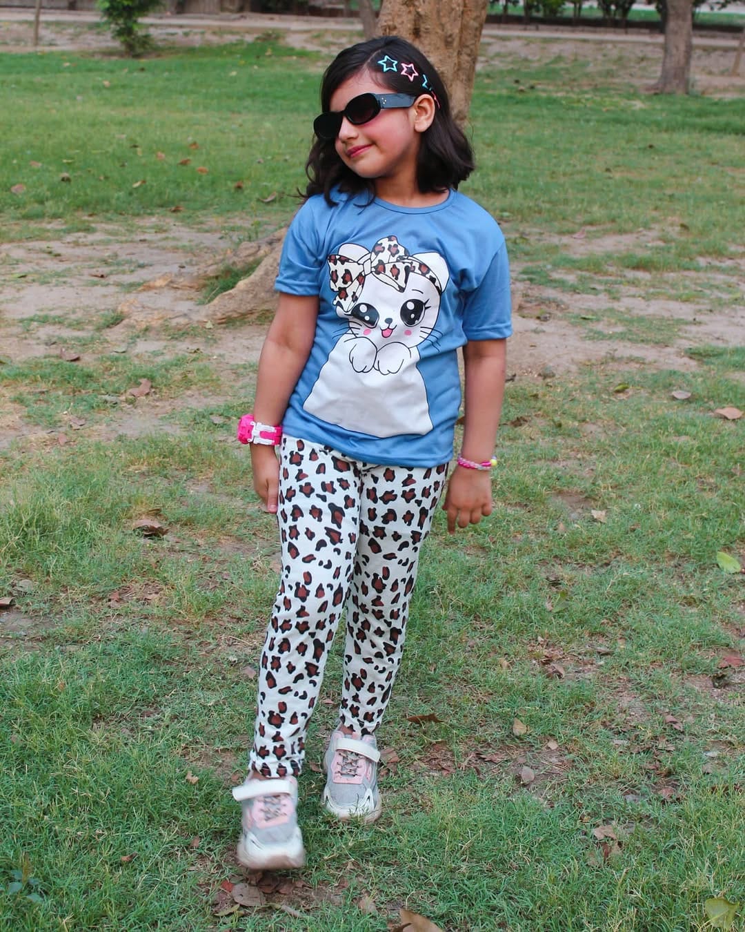 BLUE Cute Kitty with cheetha pajama Printed Kids Wear