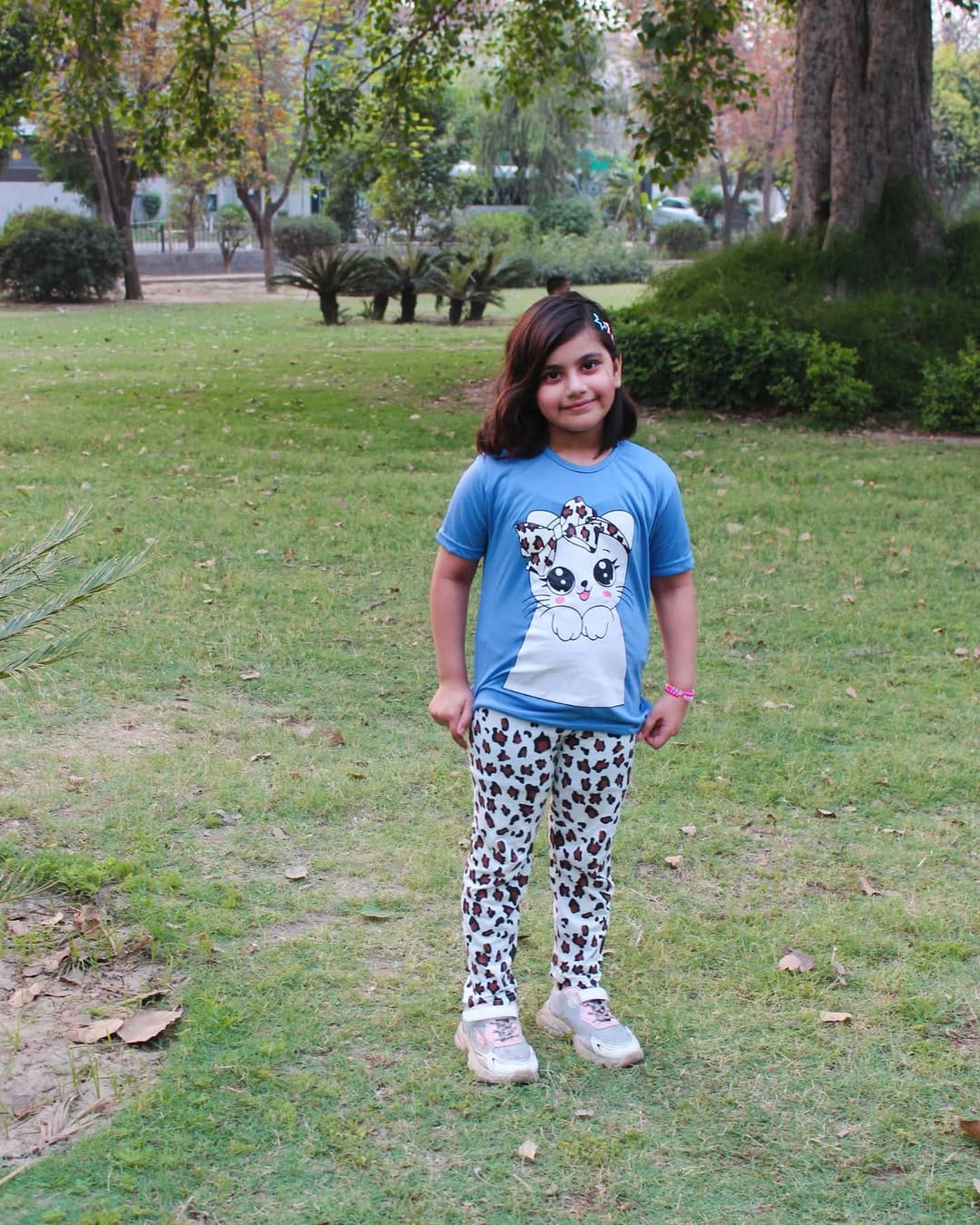 BLUE Cute Kitty with cheetha pajama Printed Kids Wear