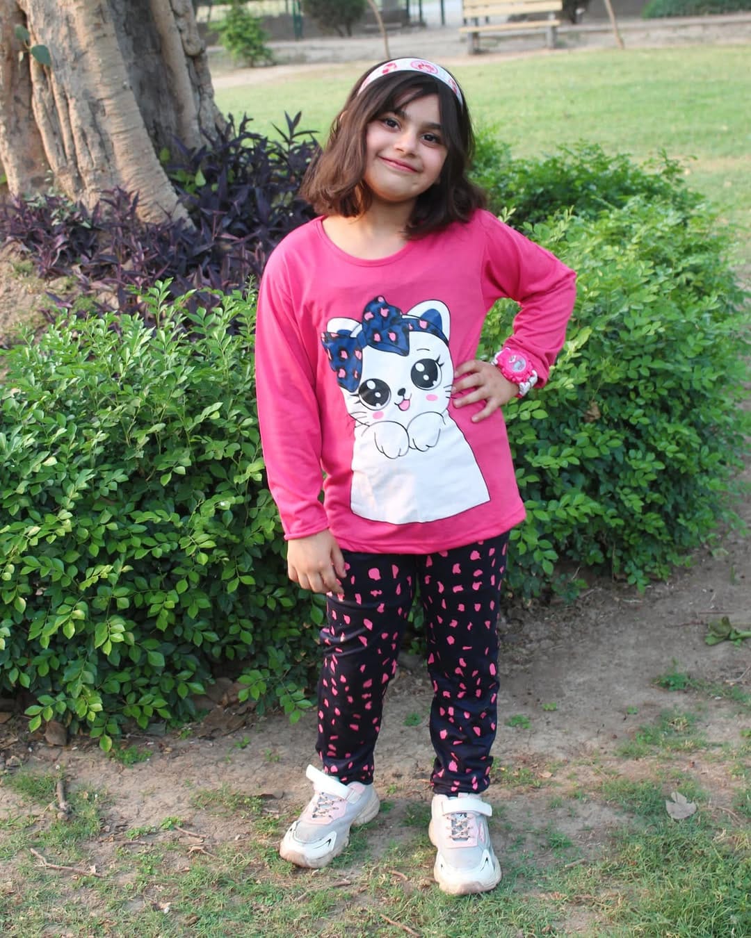 PIINK AND BLUE Cute Kitty with cheetha pajama Printed Kids Wear
