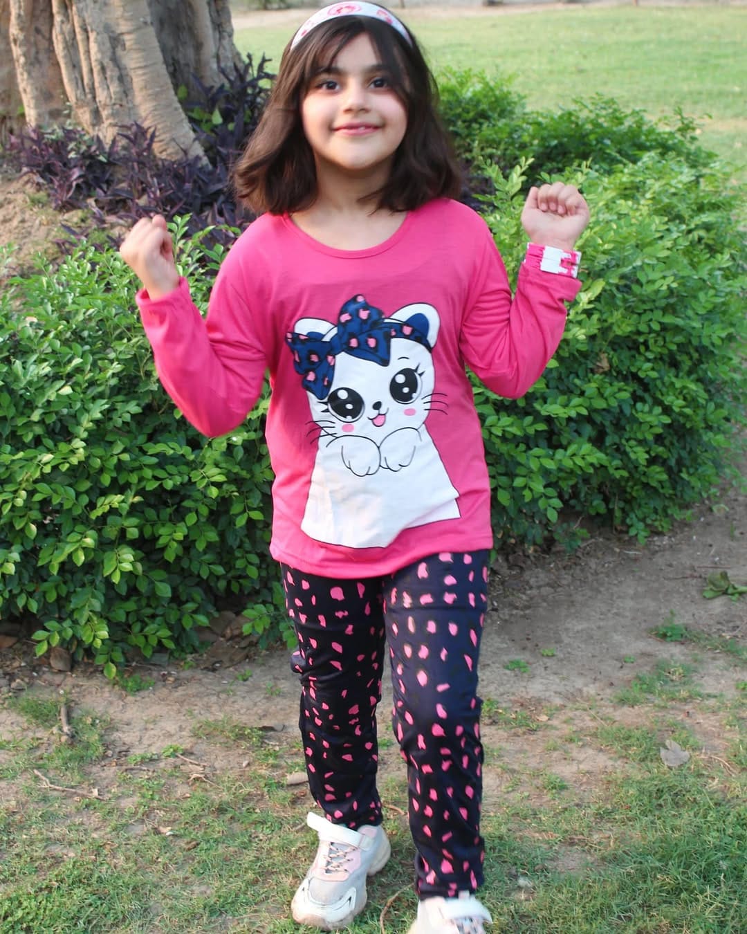 PIINK AND BLUE Cute Kitty with cheetha pajama Printed Kids Wear