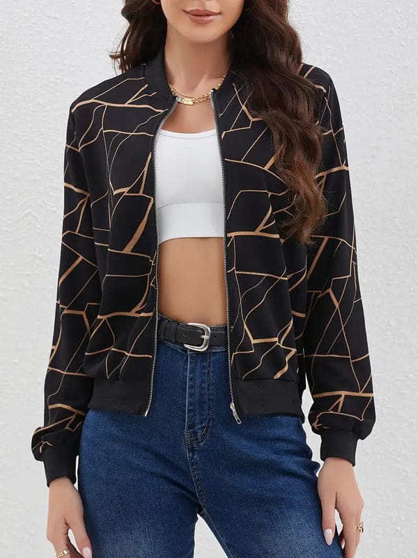 BLACK AND BROWN CROSS LINING ZIPPER JACKET