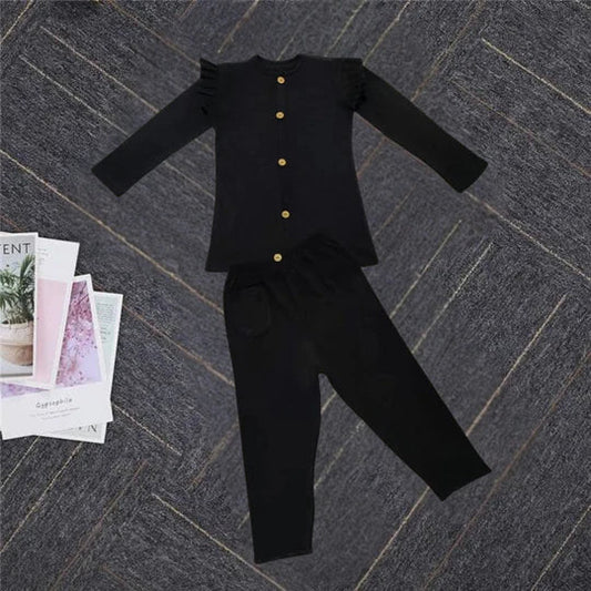 BLACK BABY GIRL FRILL STYLE WINTER RIBBED DRESS