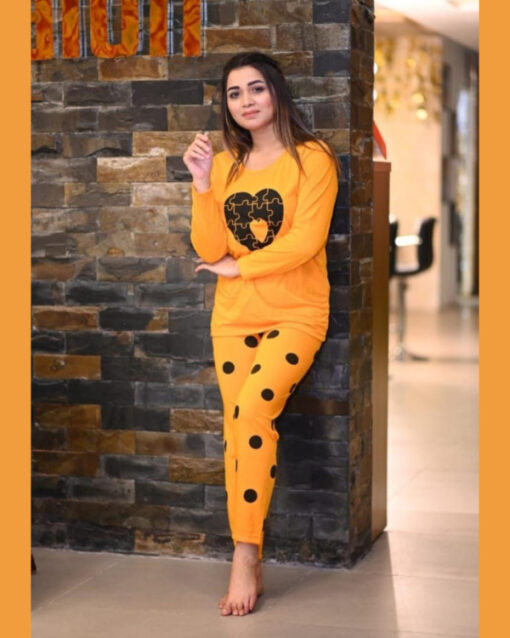 Yellow Puzzle Heart Puzzle Sleepwear Night Dress