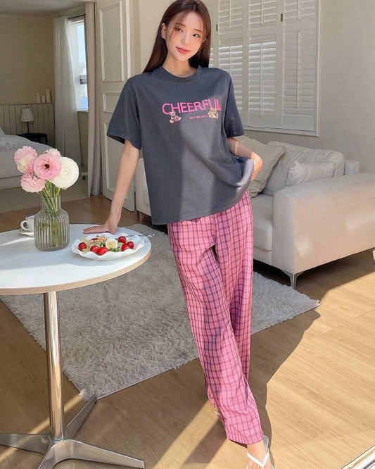 Black & Pink CheerFull Printed Women PJ Set