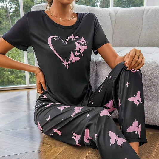 Butterfly Heart Printed PJ Night Set