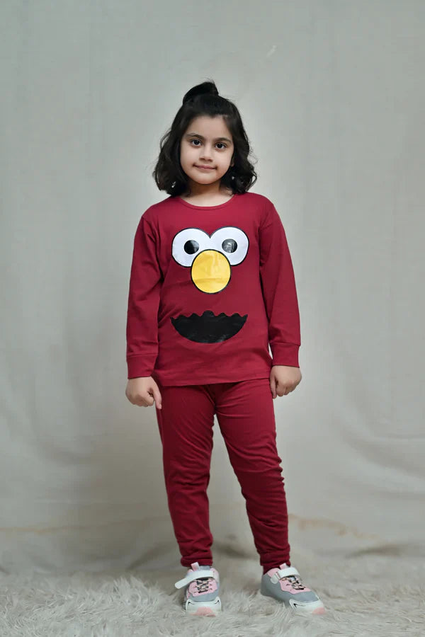 Baby or Baba Maroon Elmo Print Night Suit for Kids (1 Pcs)