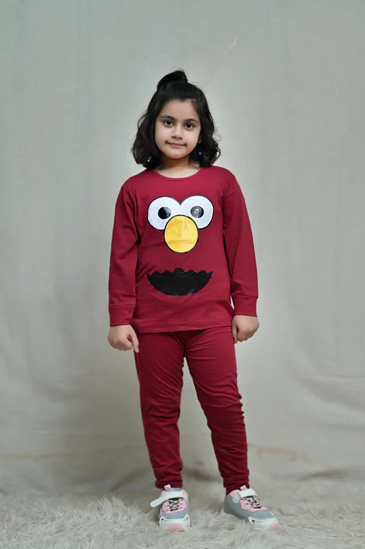 Baby or Baba Maroon Elmo Print Night Suit for Kids (1 Pcs)