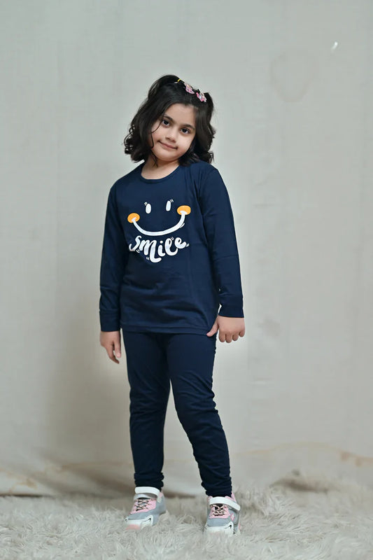 Baby or Baba Navy Blue Smile Print Night Suit for Kids (1 Pcs)