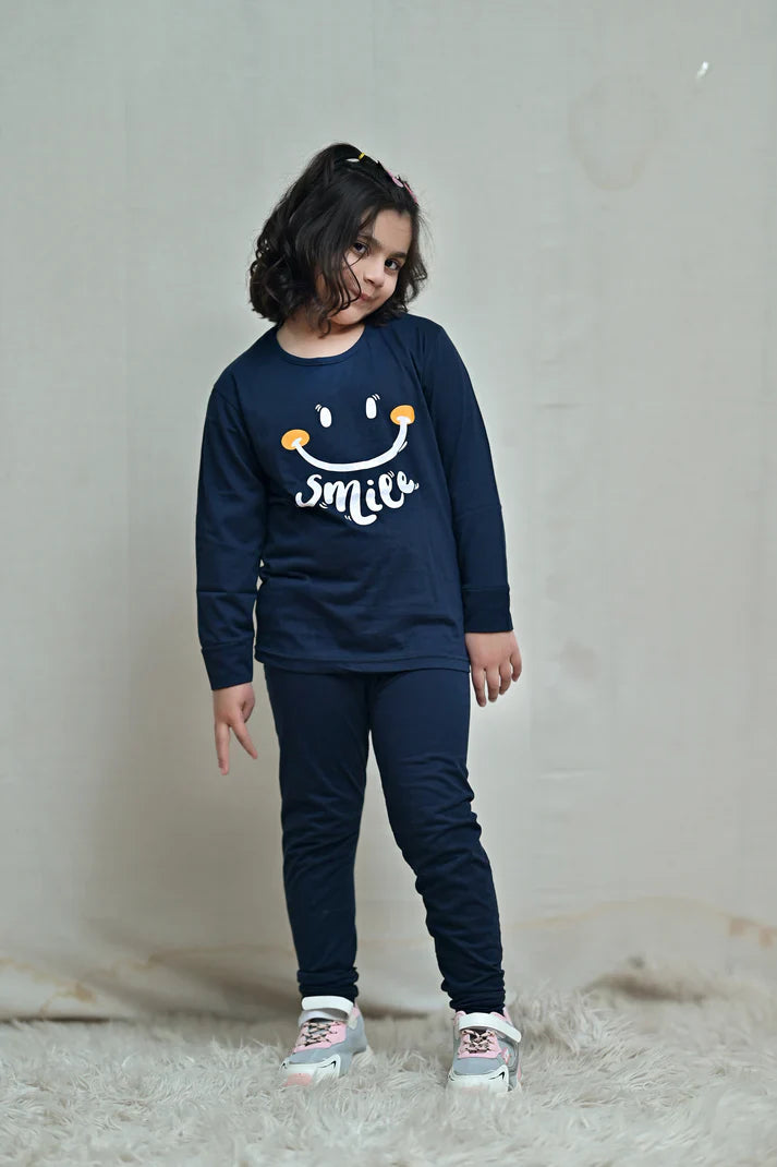 Baby or Baba Navy Blue Smile Print Night Suit for Kids (1 Pcs)