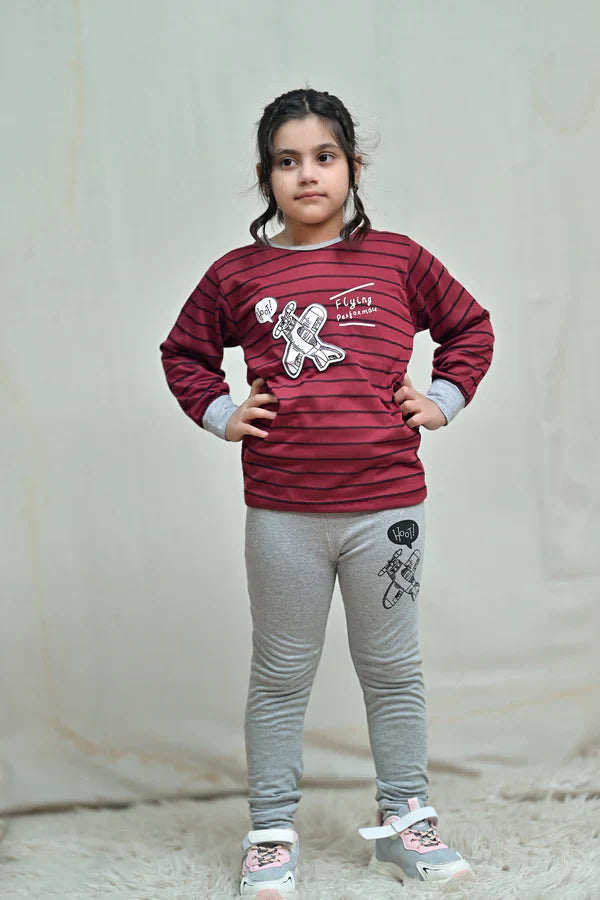 Baby or Baba Maroon and Grey Flying Performance Print Night Suit for Kids (1 Pcs)