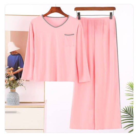 Grey Round Neck Pink Longwear PJ Set Artical #1003