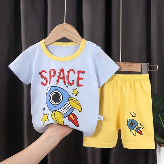 SKY BLUE SPACE PRINTED KIDS SHORT SLEEVE KIDS WEAR
