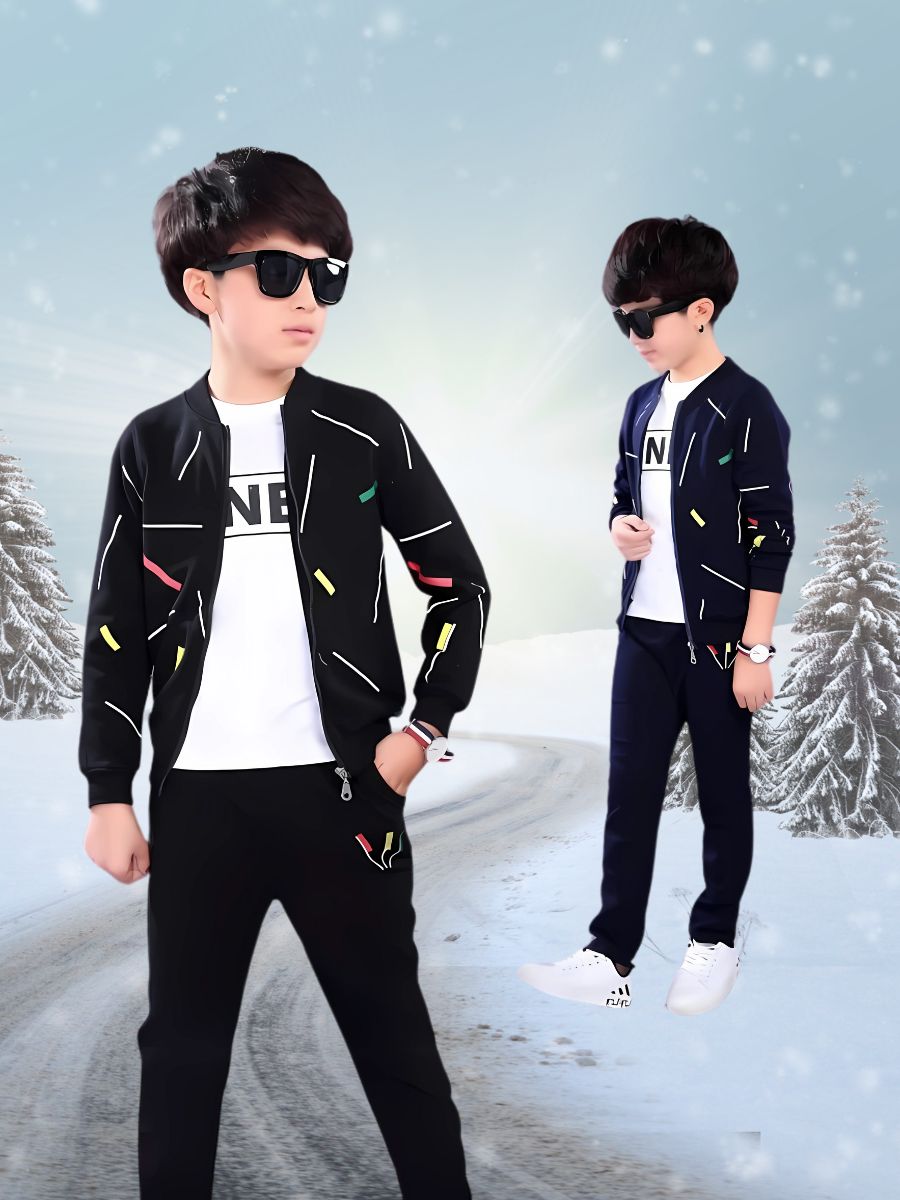BLACK STRIPE PREMIUM WINTER KIDS TRACKSUITS