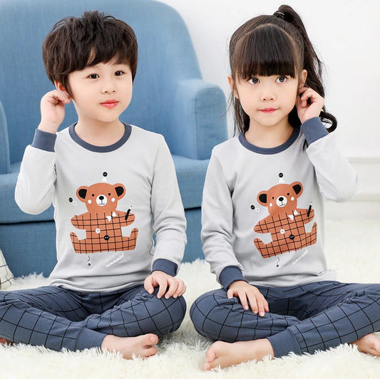 GRY AND BROWN BEAR  PRINTED KIDS WEAR