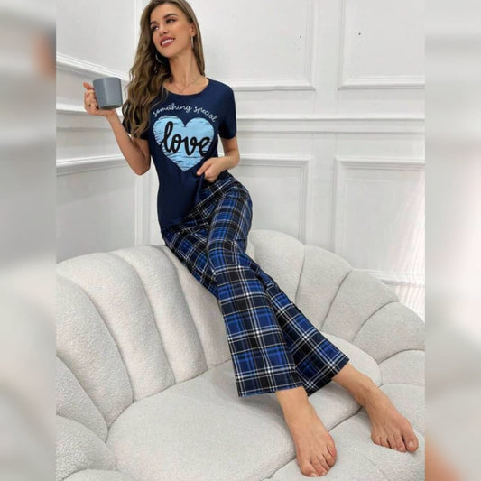 Blue Heart Love Printed Women PJ set  CH-2519