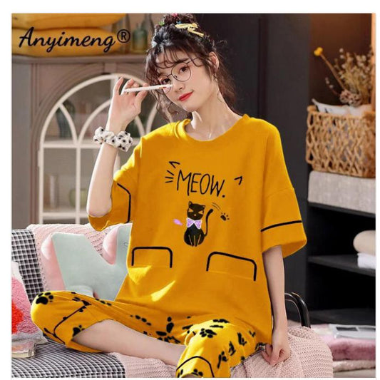 YELLOW MEOW NIGHT SUIT CH-2509