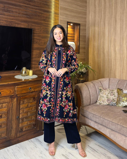 Front Full Heavy Embroidered Gown With Sleeveless Inner & Trouser