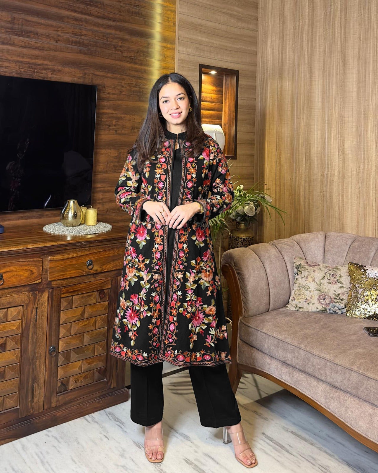 Front Full Heavy Embroidered Gown With Sleeveless Inner & Trouser