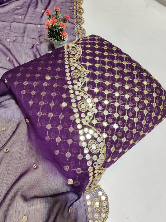 3 Pcs Women's Unstitched Chiffon Sequins Embroidered Suit