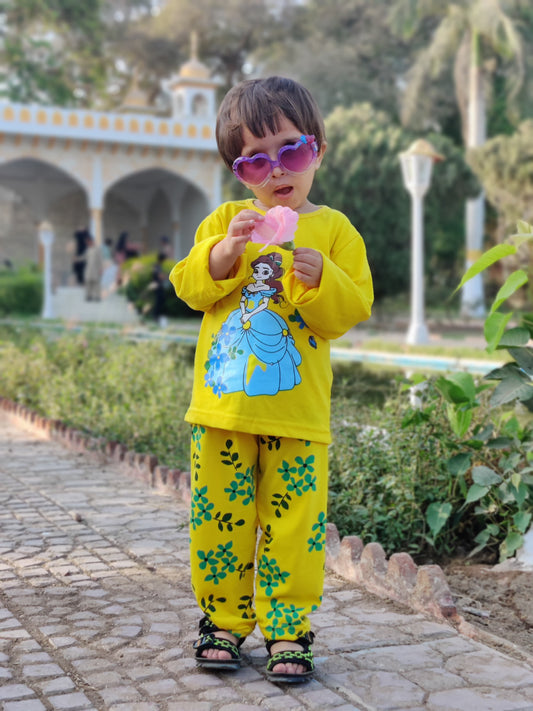 Yellow Princess Printed Kids Night Suit