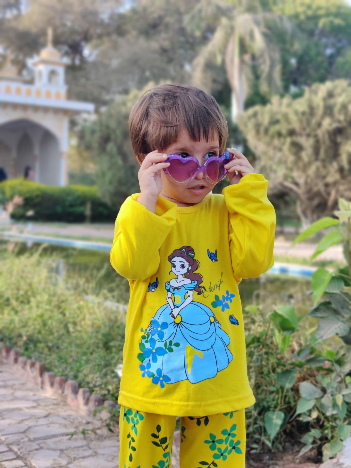 Yellow Princess Printed Kids Night Suit