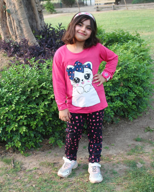 PIINK AND BLUE Cute Kitty with cheetha pajama Printed Kids Wear