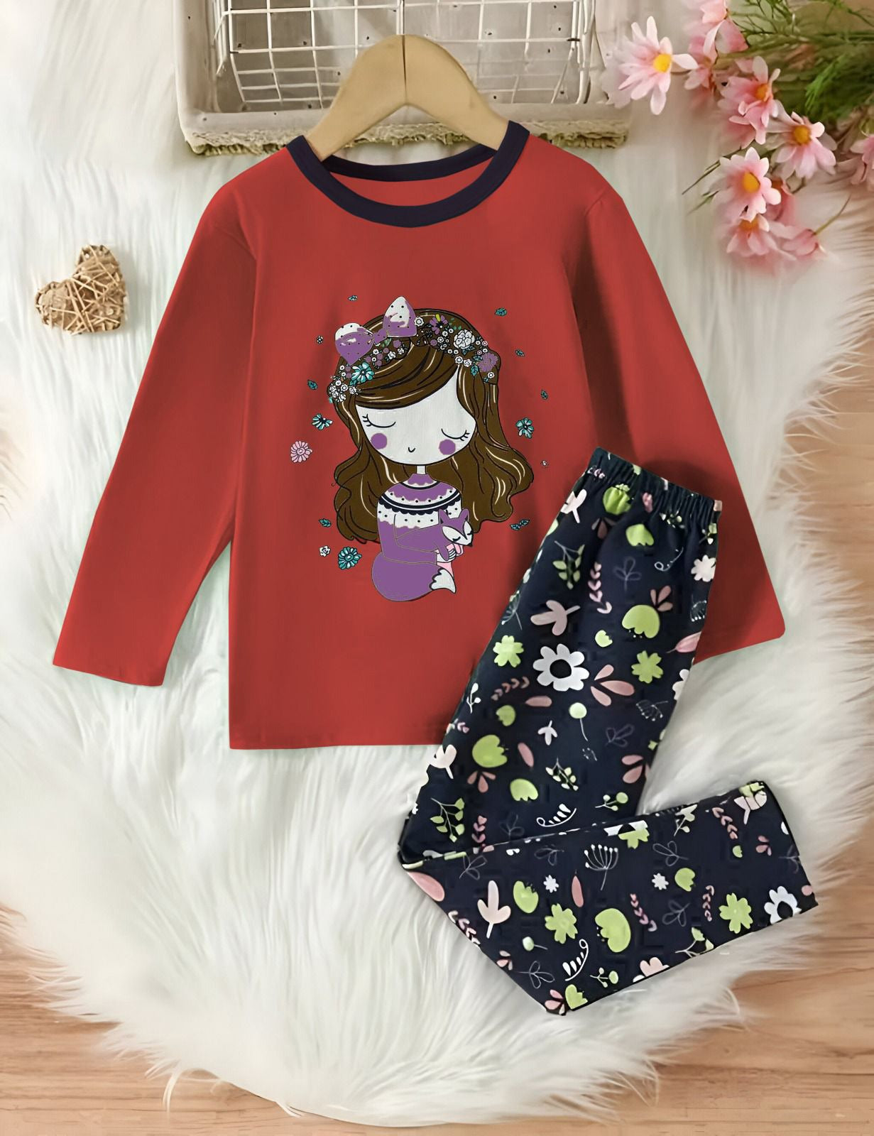 MAROON SLEEY Princess Printed Kids Night Suit