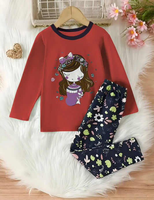 MAROON SLEEY Princess Printed Kids Night Suit