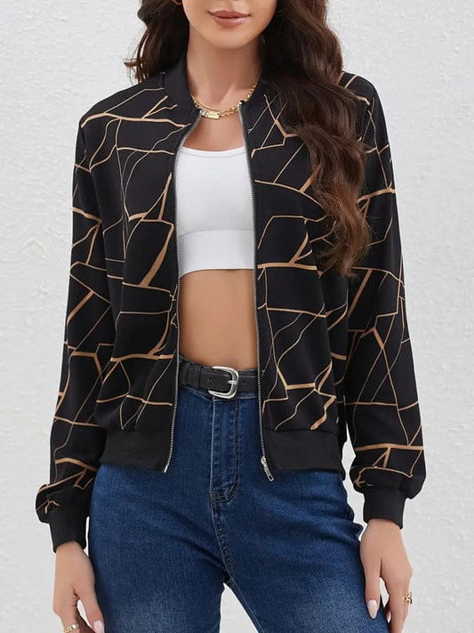 BLACK AND BROWN CROSS LINING ZIPPER JACKET
